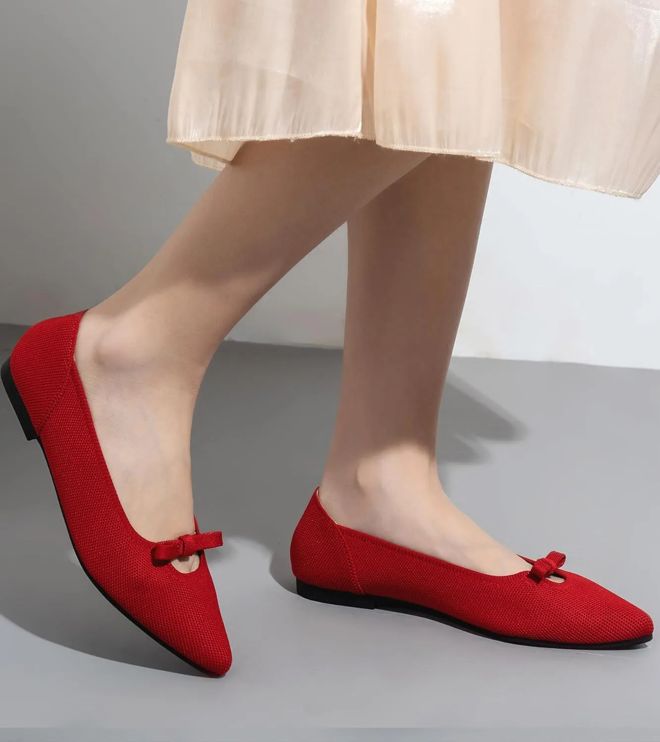 Women's Flats Shoes Comfortable Slip On Shoes Classic Dressy Pointed Toe Bow Knit Ballet Flat