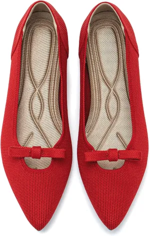 Women's Flats Shoes Comfortable Slip On Shoes Classic Dressy Pointed Toe Bow Knit Ballet Flat