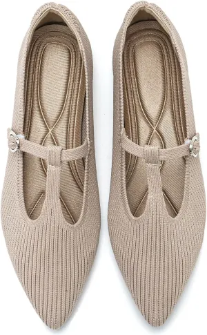 Women's Flats Shoes Comfortable Slip On Shoes Classic Dressy Pointed Toe Bow Knit Ballet Flat