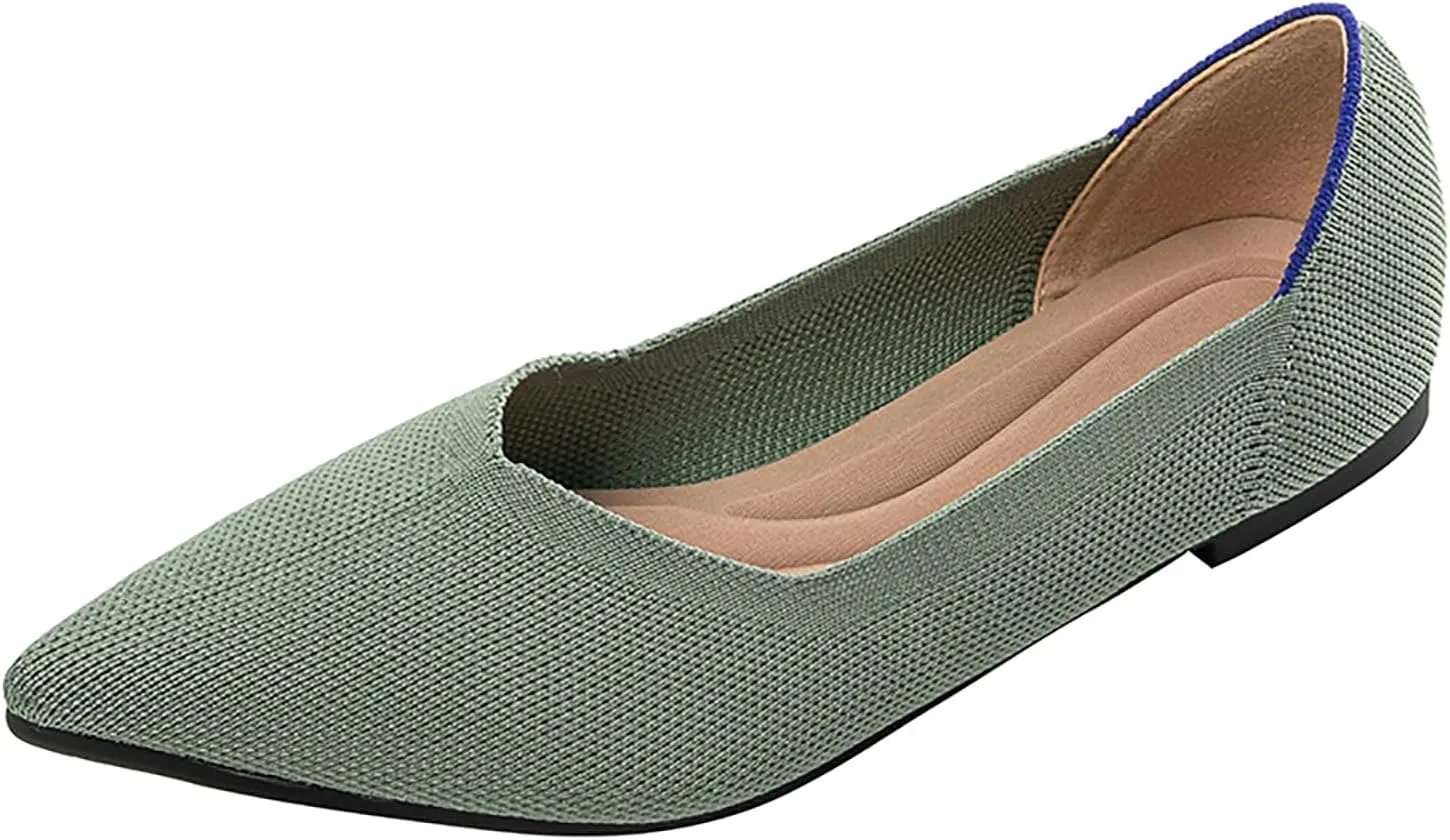 Women's Flats Shoes Pointed Toe Knit Ballet Comfortable Dressy Slip On Flat Classic Ballet Office Work Shoes