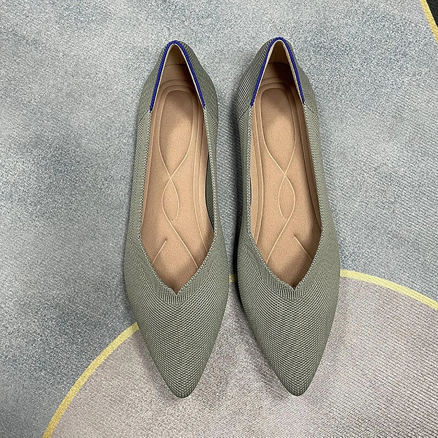 Women's Flats Shoes Pointed Toe Knit Ballet Comfortable Dressy Slip On Flat Classic Ballet Office Work Shoes