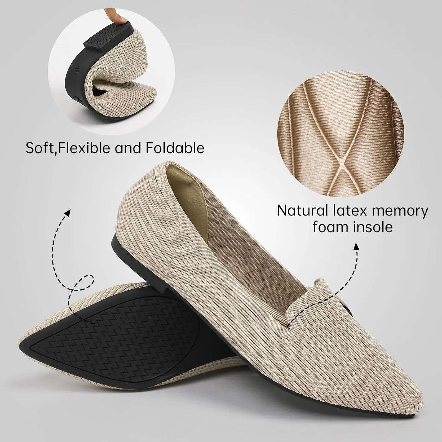 Women's Flats Shoes Pointed Toe Knit Washable Ballet Comfortable Dressy Work Flat