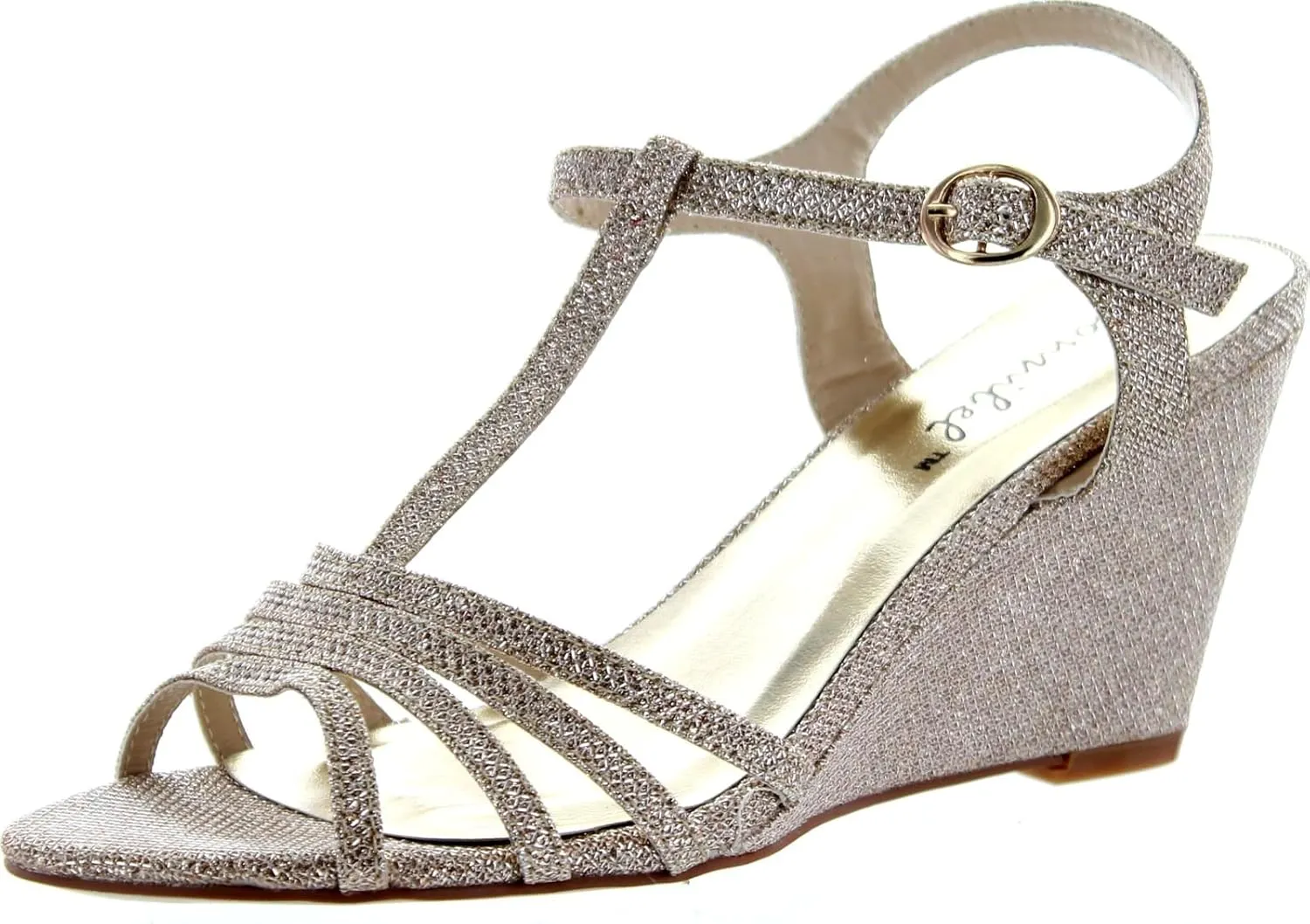 Womens Flosa-1 Glitter T Strap Wedge Dress Sandals
