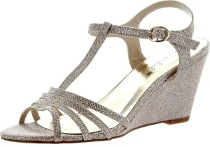 Womens Flosa-1 Glitter T Strap Wedge Dress Sandals