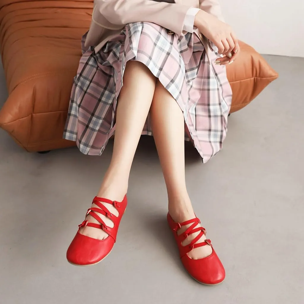 Women's Girls Mary Janes Ballet Flats Round Toe Comfort Elastic Slip On Ballerina Dress Walking Shoes