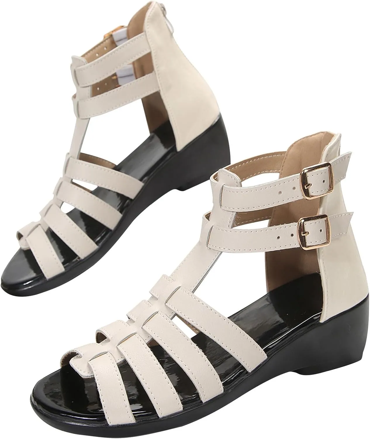 Womens Gladiator Sandals Back Zipper Strappy Casual Wedge Roman Sandal Comfort Open Toe Shoes For girls