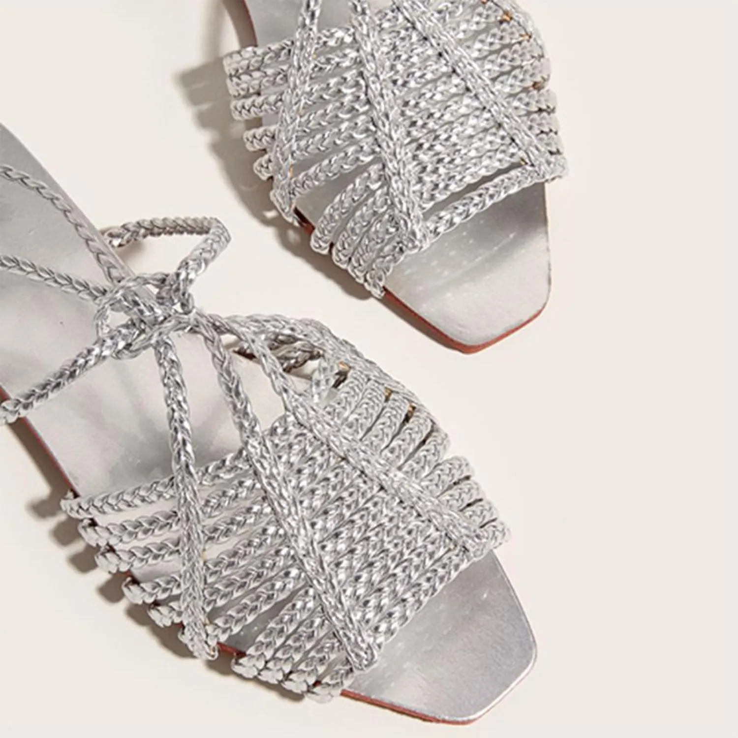 Women's Gold Cross Braided Strap Flat Fish Mouth Roman Sandals Summer Square Toe Sexy Adjust Lace Up Comfortable Soft Sole Boho Sandals Suitable for Party Dress Beach