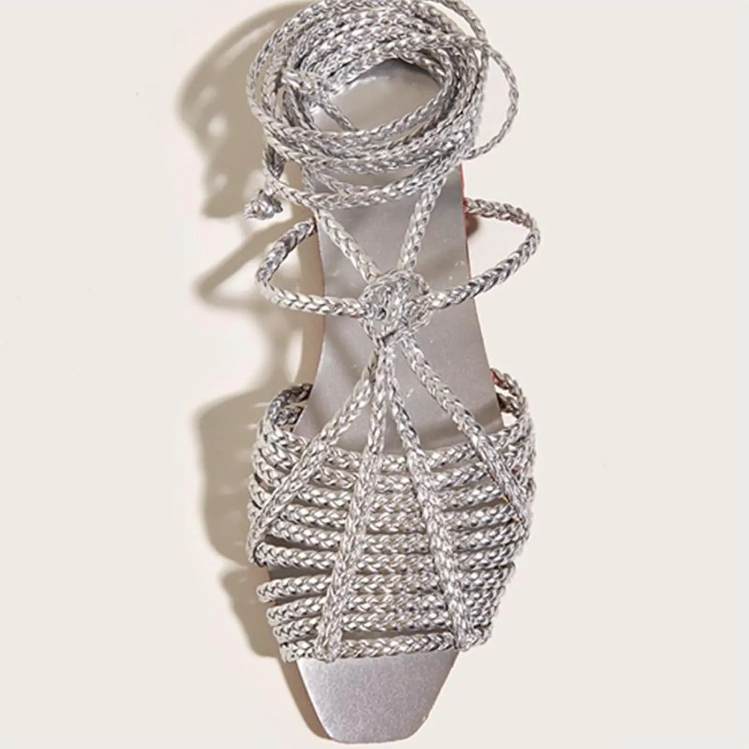 Women's Gold Cross Braided Strap Flat Fish Mouth Roman Sandals Summer Square Toe Sexy Adjust Lace Up Comfortable Soft Sole Boho Sandals Suitable for Party Dress Beach