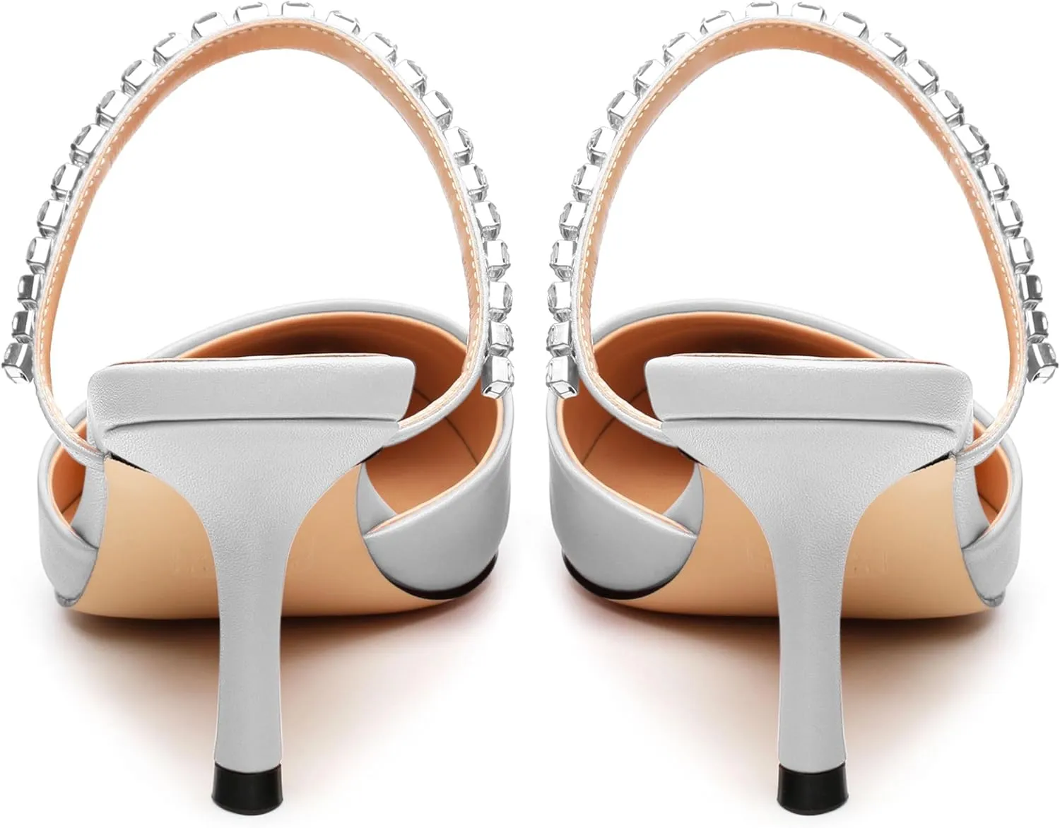 Women's Heeled Mules Rhinestone Strap Pointed Toe Pumps Stiletto Mid Heels Slip On Wedding Party Sandals for Women 2.5 Inch