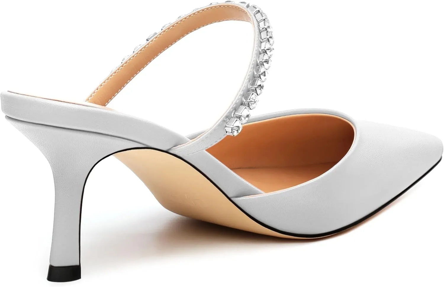 Women's Heeled Mules Rhinestone Strap Pointed Toe Pumps Stiletto Mid Heels Slip On Wedding Party Sandals for Women 2.5 Inch