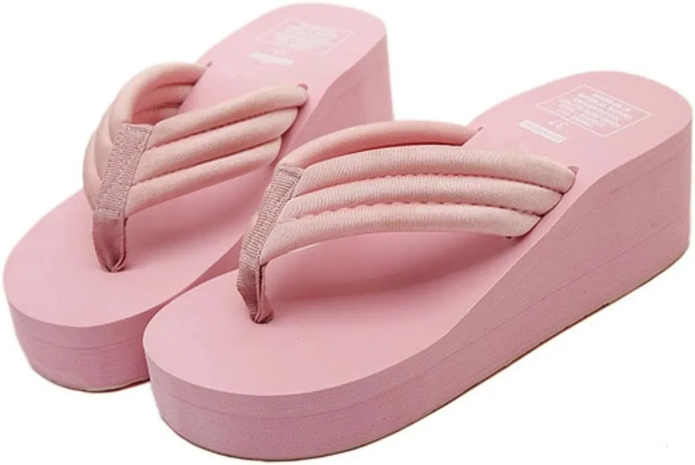 Womens High Wedge Beach Sandals Summer Thong Flip Flops Platform