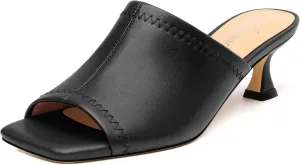 Womens Kitten Heel Open Square Toe Slip-on Sandals Casual Fashion Dress Summer Mules Shoes 2 Inches Heels