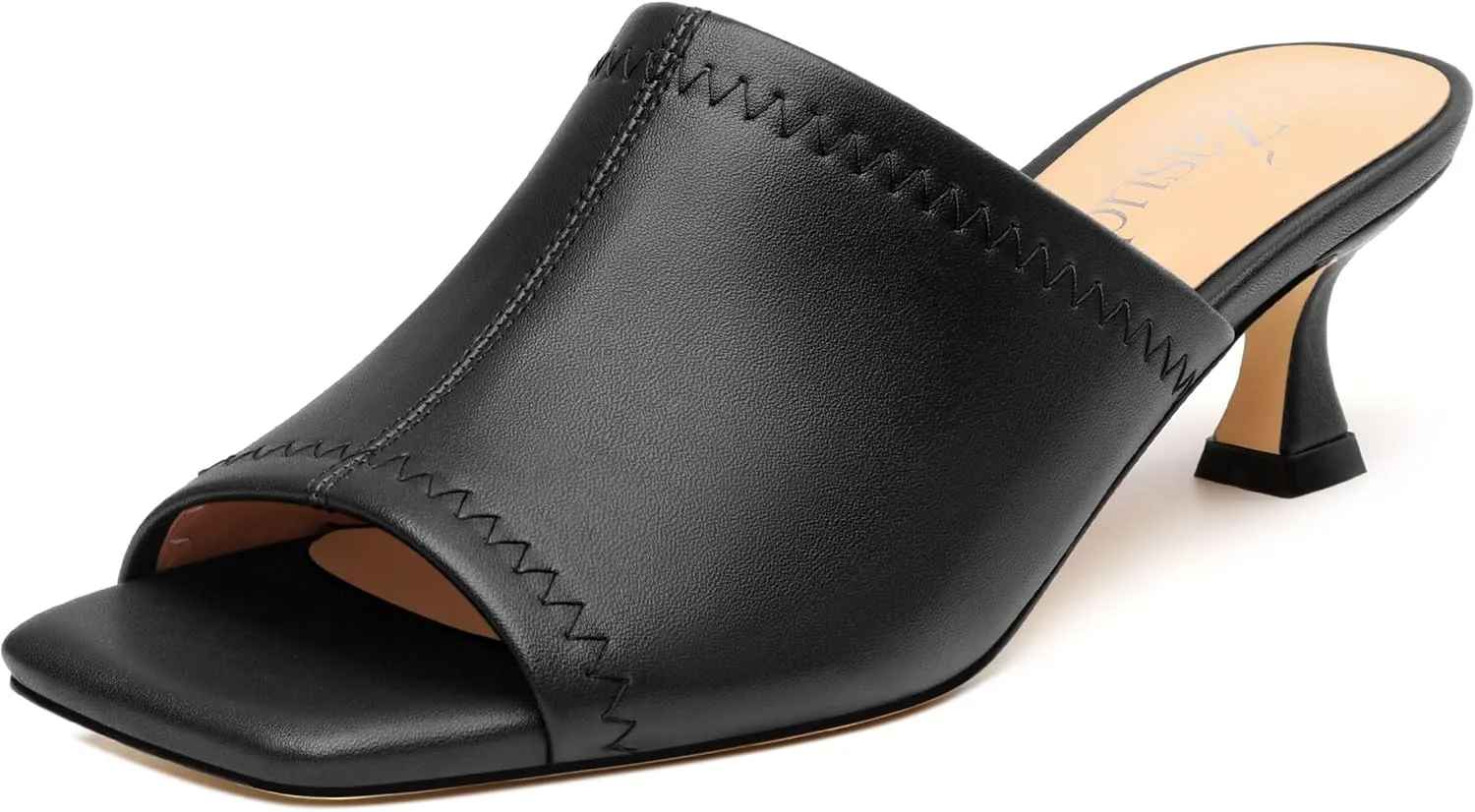 Womens Kitten Heel Open Square Toe Slip-on Sandals Casual Fashion Dress Summer Mules Shoes 2 Inches Heels