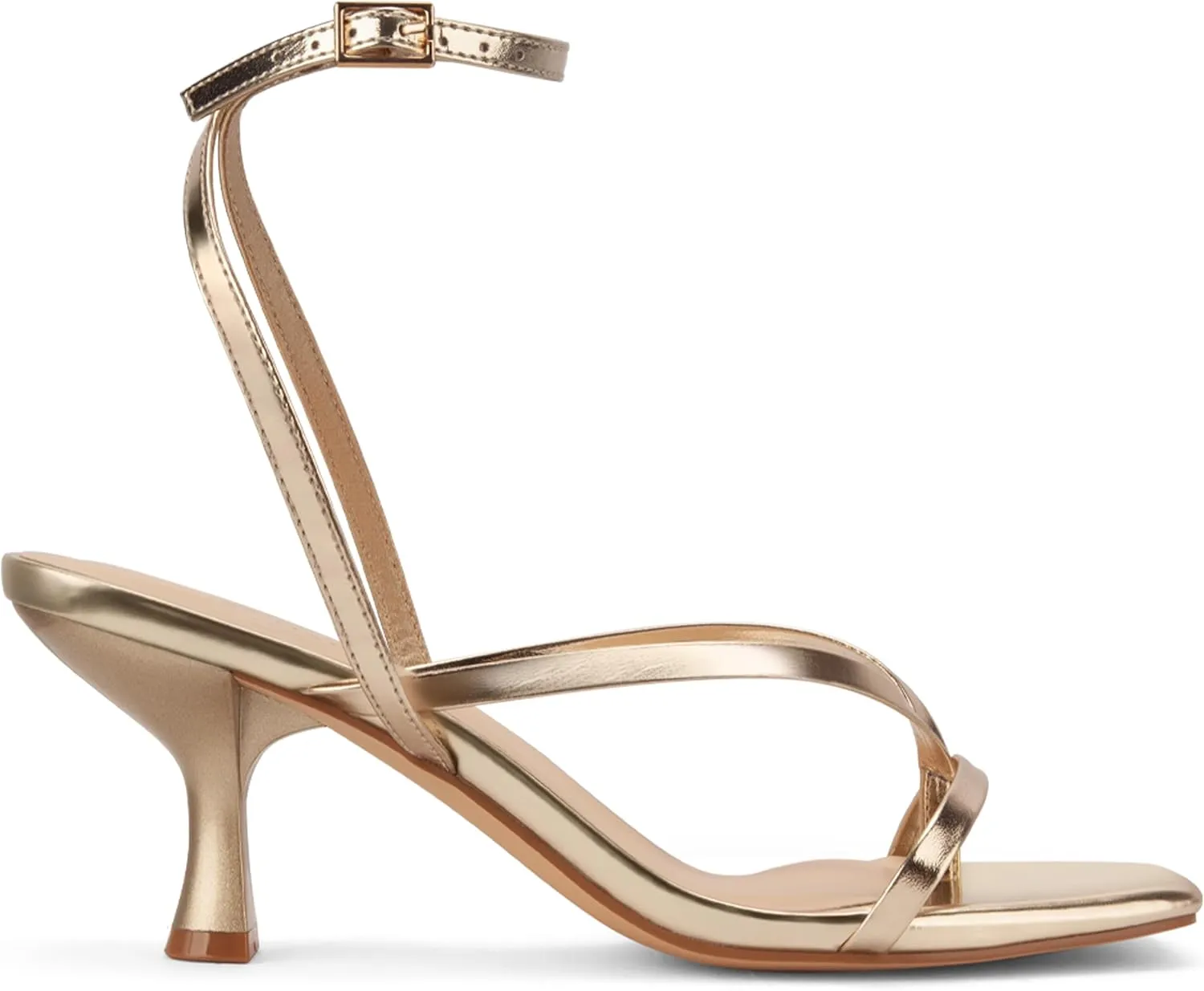 Women's Kitten Heel Strappy Open Square Toe Thong Ankle Strap Heels for Wedding