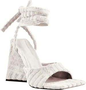 Women's Lace up Fashion Square Toe High Heeled Ankle Strap Chunky Mule Sandals