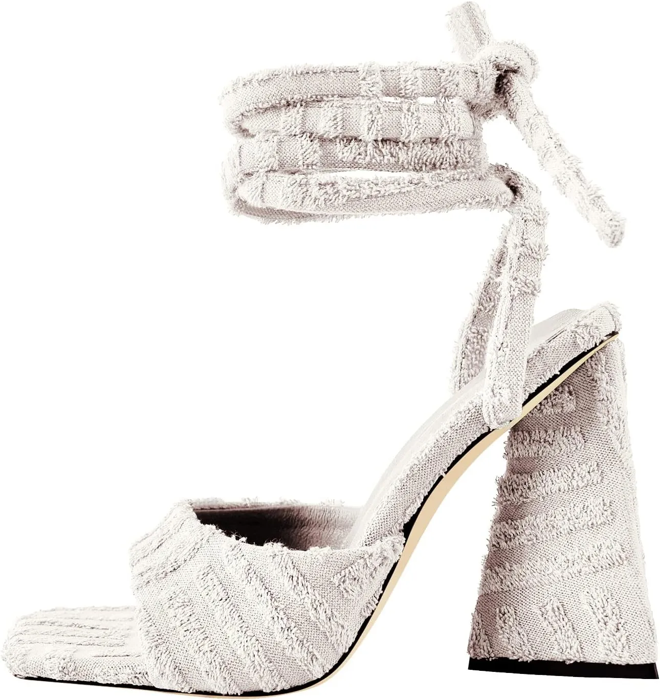Women's Lace up Fashion Square Toe High Heeled Ankle Strap Chunky Mule Sandals
