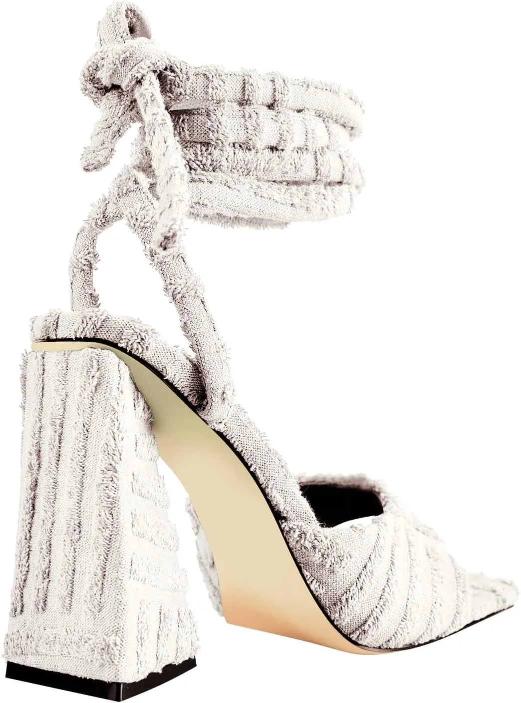 Women's Lace up Fashion Square Toe High Heeled Ankle Strap Chunky Mule Sandals