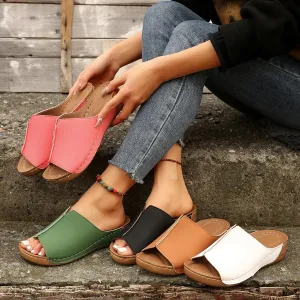 Women's Leather Platform Wedge SlideSandals, Lightweight, Walking Summer Sandals,Ideal for All-Day Comfort and Style
