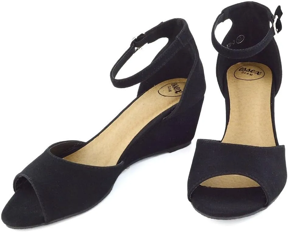 Womens Low Wedge Sandals Ankle Strap Open Toe Shoes