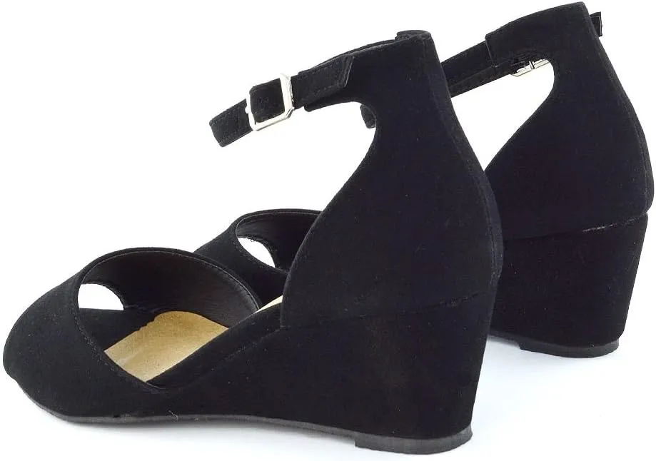 Womens Low Wedge Sandals Ankle Strap Open Toe Shoes