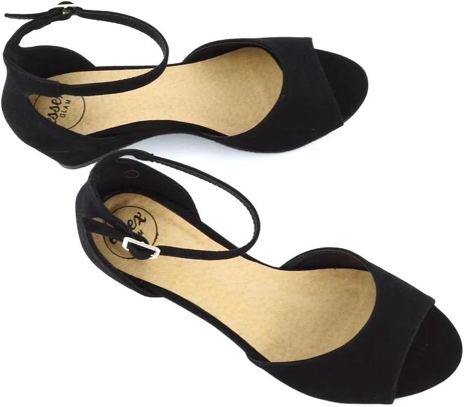 Womens Low Wedge Sandals Ankle Strap Open Toe Shoes