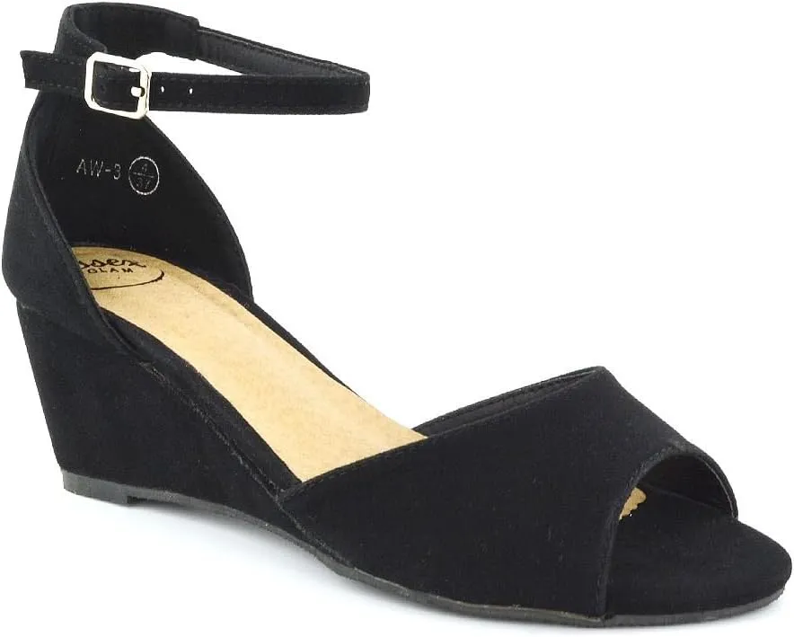 Womens Low Wedge Sandals Ankle Strap Open Toe Shoes