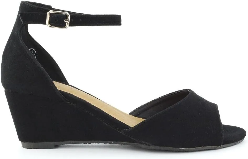 Womens Low Wedge Sandals Ankle Strap Open Toe Shoes