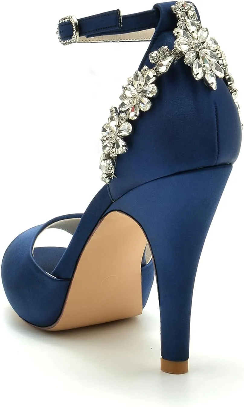 Women's Party Dress Pumps for Bridal Stiletto Heel Ankle Strap Sandals Open Toe Wedding Shoes