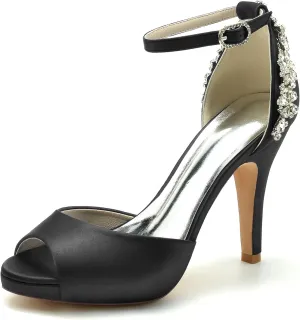 Women's Party Dress Pumps for Bridal Stiletto Heel Ankle Strap Sandals Open Toe Wedding Shoes