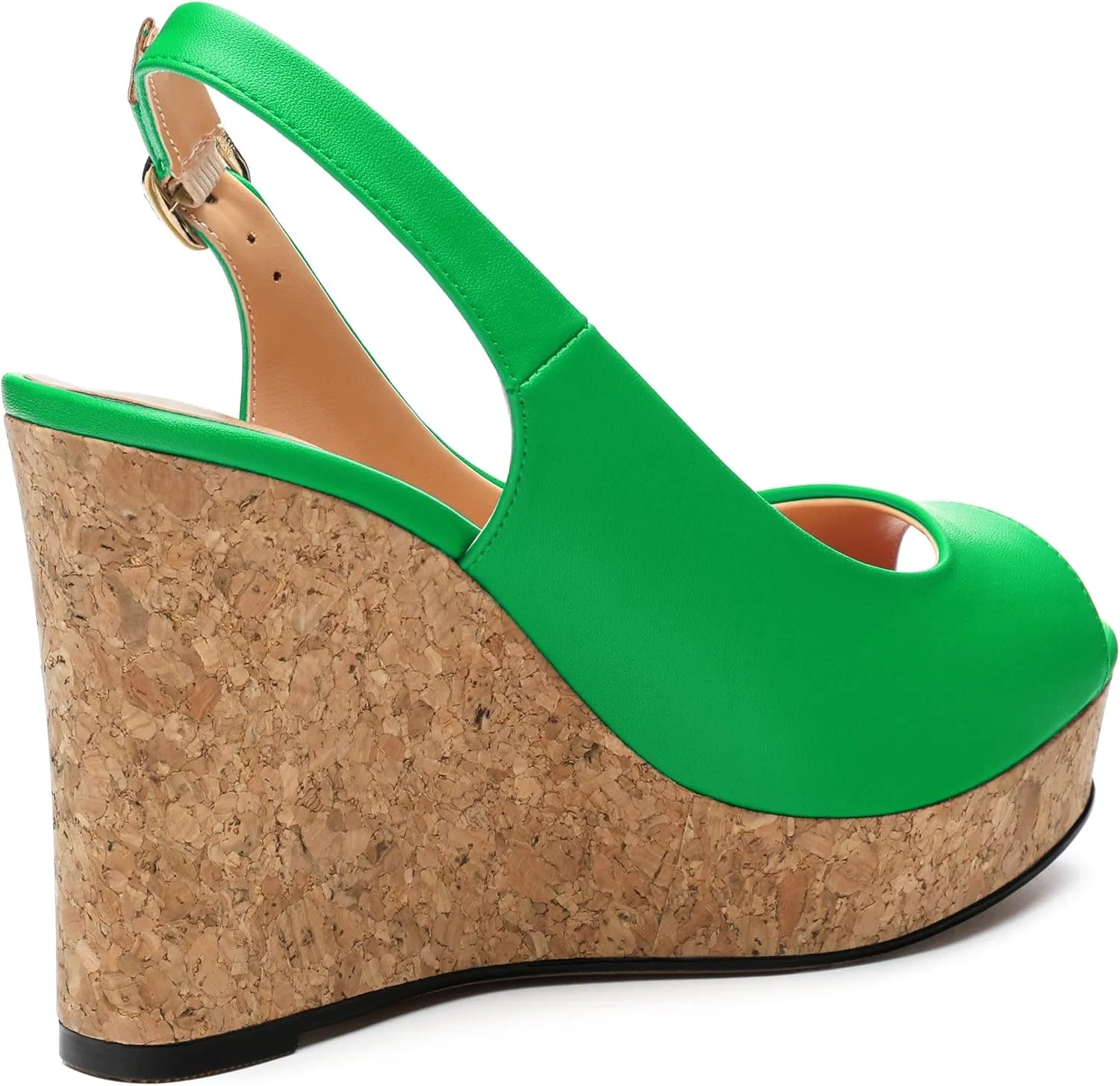 Womens Peep Toe Wedge Heels Matte Fashion Cork Slingback Pumps Platform Wedge Sandals 3.94 Inches