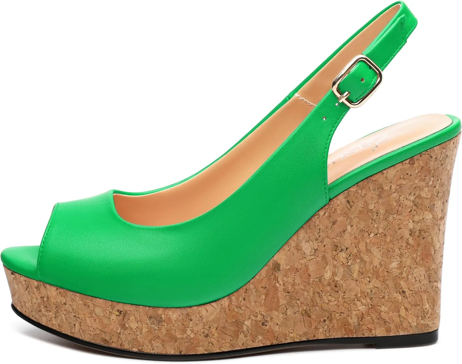 Womens Peep Toe Wedge Heels Matte Fashion Cork Slingback Pumps Platform Wedge Sandals 3.94 Inches