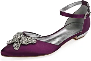 Women's Pointed Toe Wedding Flats for Bride Buckle Satin Wedding Bridal Shoes Formal Prom Party Dress Pumps