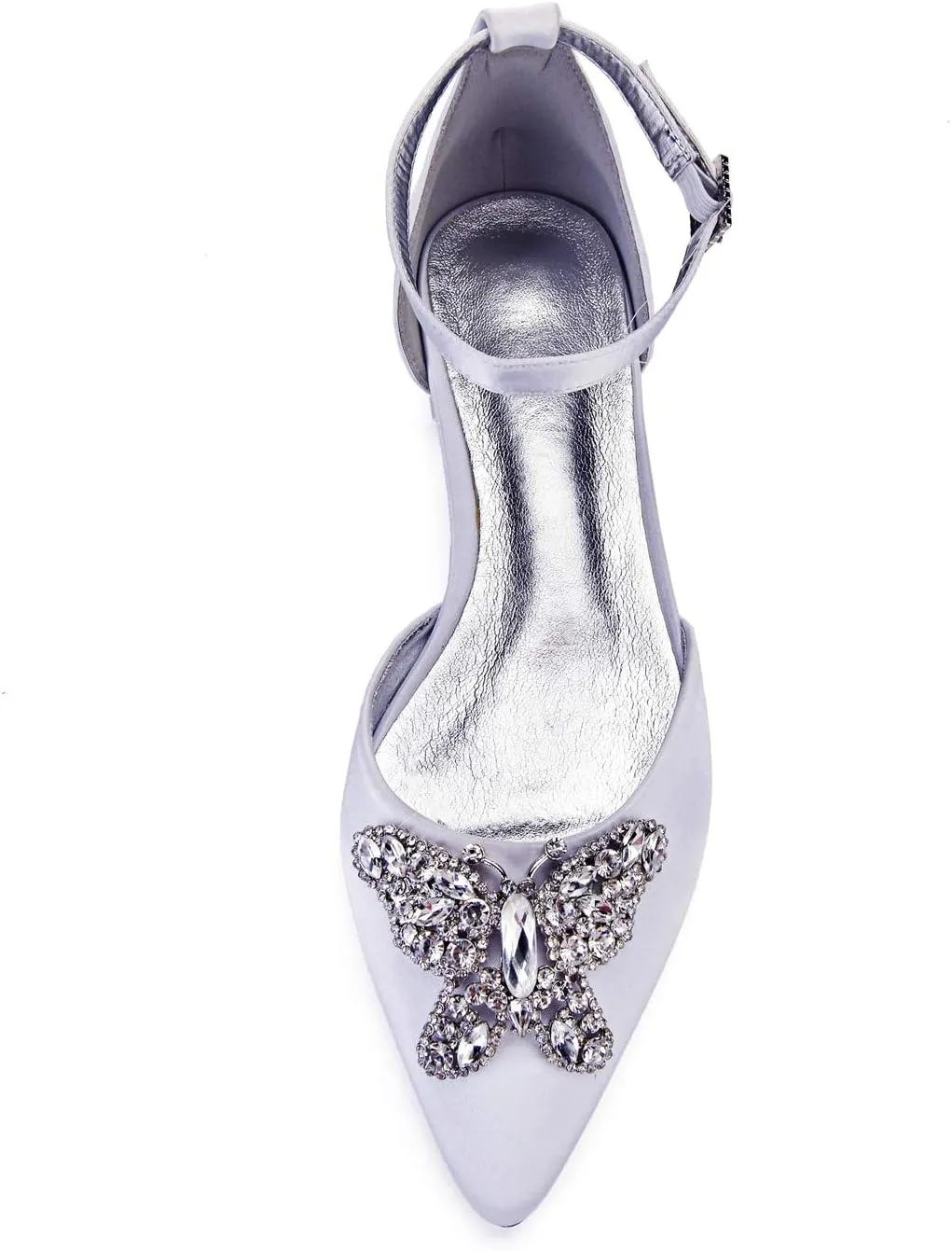 Women's Pointed Toe Wedding Flats for Bride Buckle Satin Wedding Bridal Shoes Formal Prom Party Dress Pumps