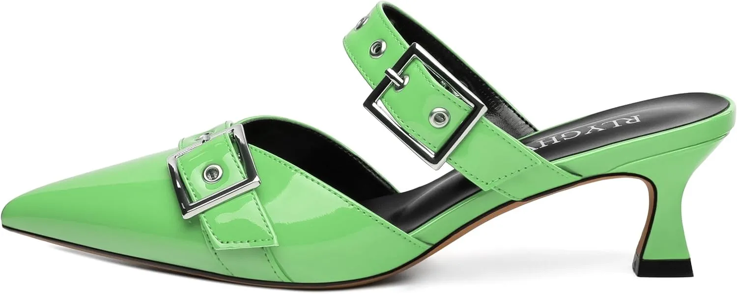 Women's Pumps, Pointed Toe Low Heel Mules for Women, Backstrap Buckle Fashion Solid Women's Mule Pumps for Daily Working Party