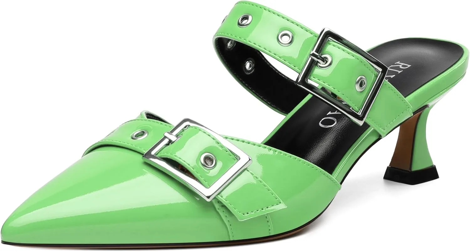Women's Pumps, Pointed Toe Low Heel Mules for Women, Backstrap Buckle Fashion Solid Women's Mule Pumps for Daily Working Party