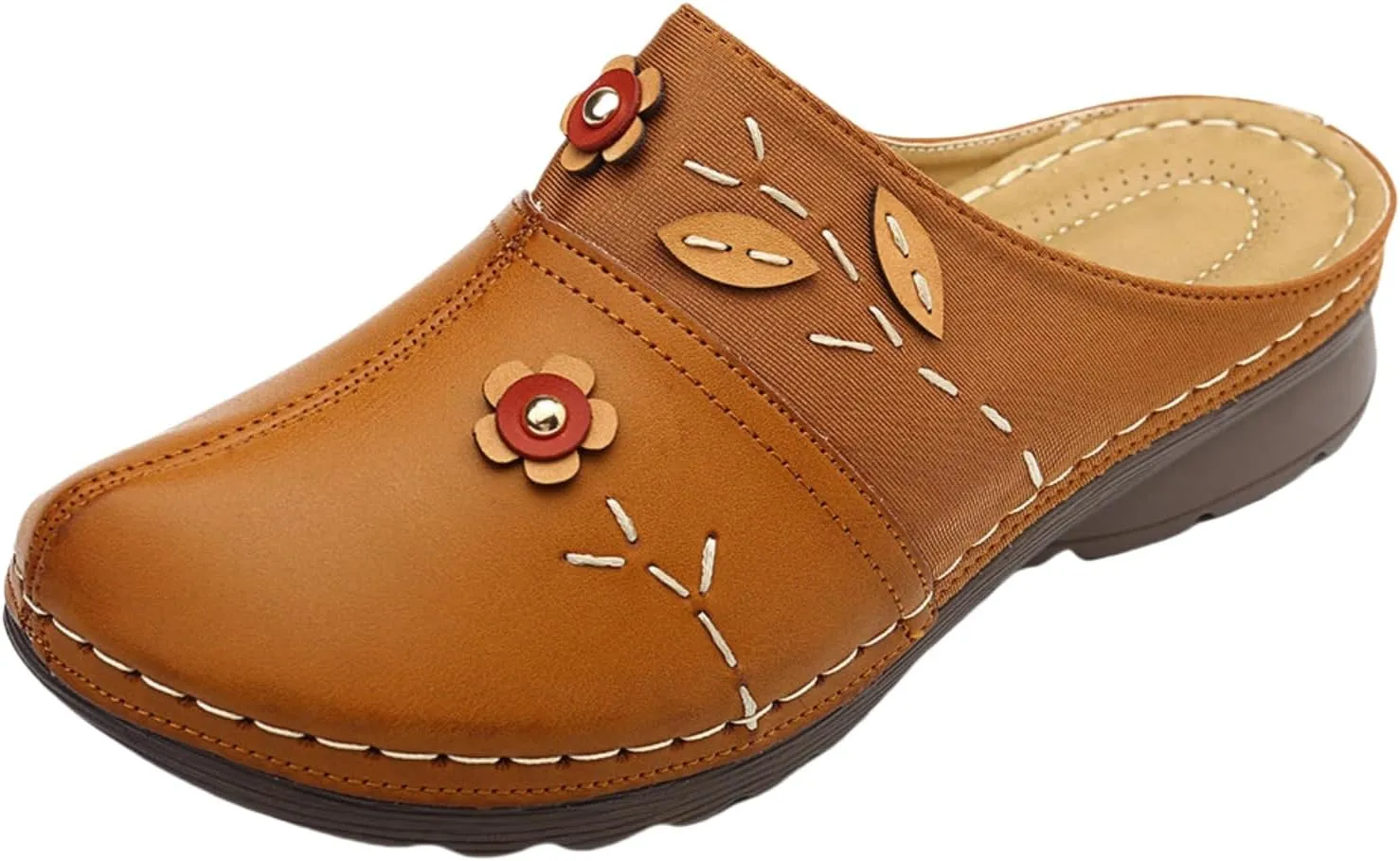 Womens Sandals Vintage Ethnic Style Floral Sandals Lightweight Shoes Summer Fashion Dressy Sandal Lambskin Sandal