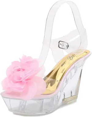 Women's Sandals Wedge 10CM Nightclub High Heels Flower Heels Women's Shoes Catwalk Pole Dance Crystal Sole Sandals