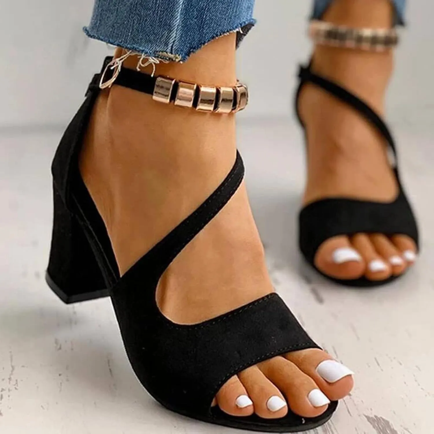 Womens Sandalsopen Toe Dressy Block Heel Sandals Fashion Ankle Strappy Heels Dress Wedding Bridal Shoes