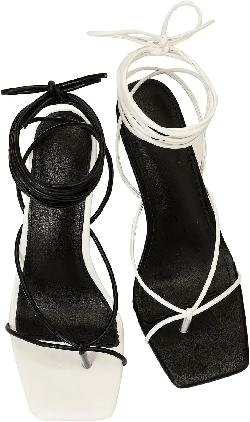 Women's Sexy Stiletto High Heel Lace up Strappy Sandals, Open Toe Tie up Criss Cross Strappy Heels, Thong Ankle Wrap Heels Gladiator