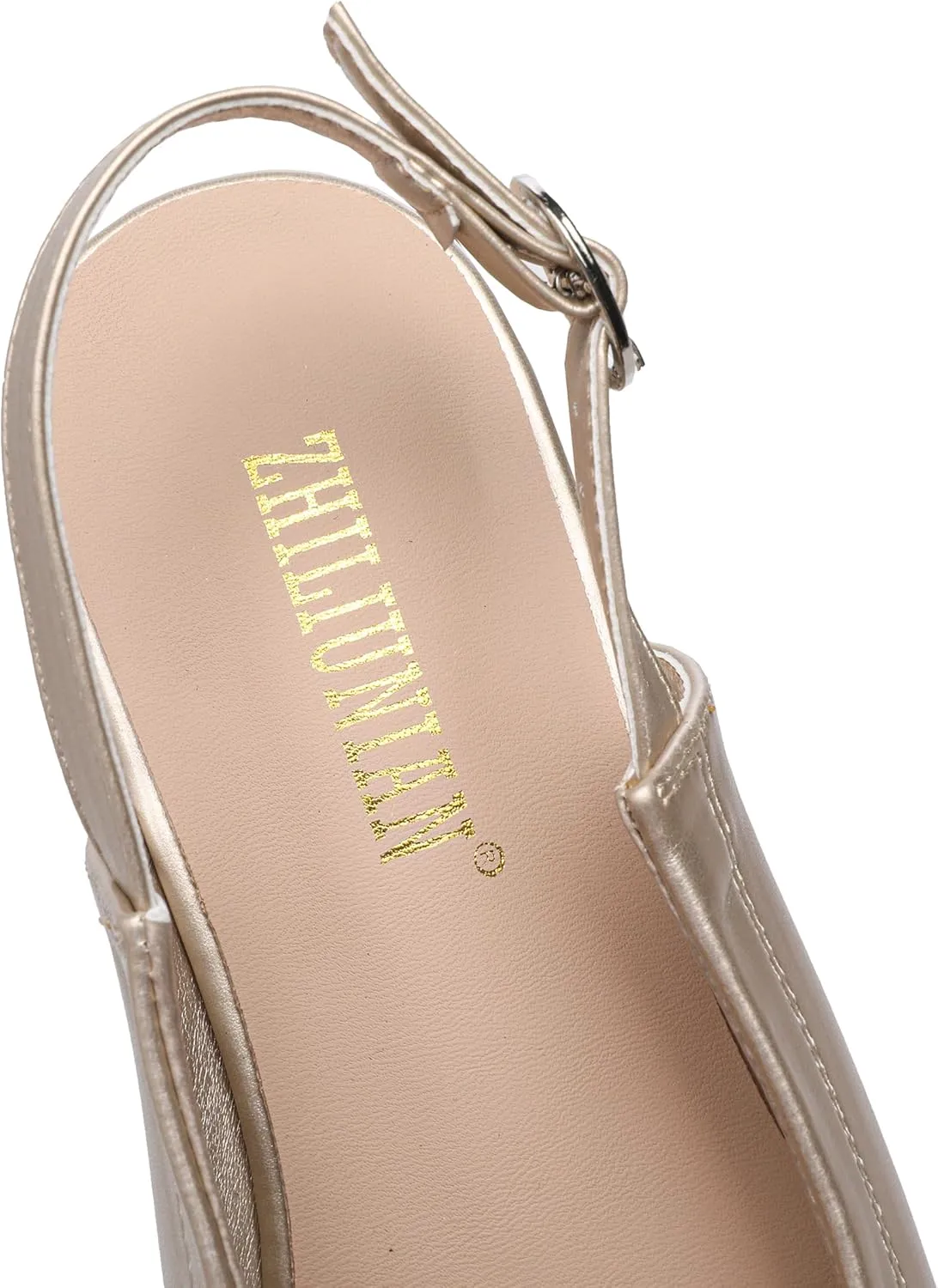 Women's Slingback Low Heel Pumps,Ladies Closed Square Toe Wedge Sandals Dressy Casual Trendy Comfortable Buckle Fancy Business Office Teacher Holiday Leather Shoe