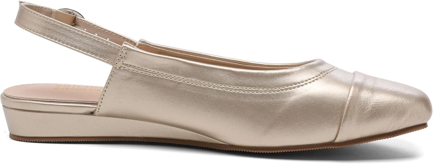 Women's Slingback Low Heel Pumps,Ladies Closed Square Toe Wedge Sandals Dressy Casual Trendy Comfortable Buckle Fancy Business Office Teacher Holiday Leather Shoe