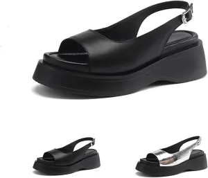 Women's Square Head Elastic Belt Flat Sandals Casual Slip On Shoe Non-Slip Leather Open Toe Shoes Fashion Elastic Beach Sandals