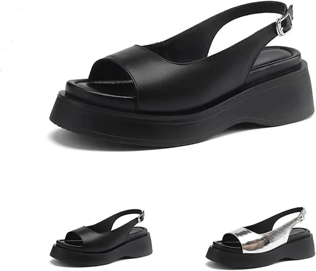 Women's Square Head Elastic Belt Flat Sandals Casual Slip On Shoe Non-Slip Leather Open Toe Shoes Fashion Elastic Beach Sandals
