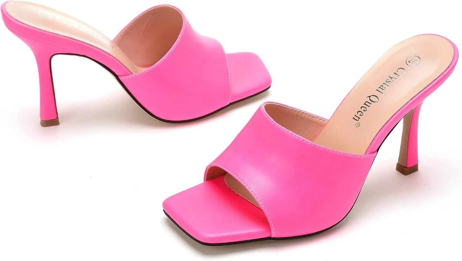Women's Square Open Toe Heeled Sandals Slippers White Stiletto Heels Sandals Fashion Casual Peep Toe Slippers Slip On Mule Slide Sandal