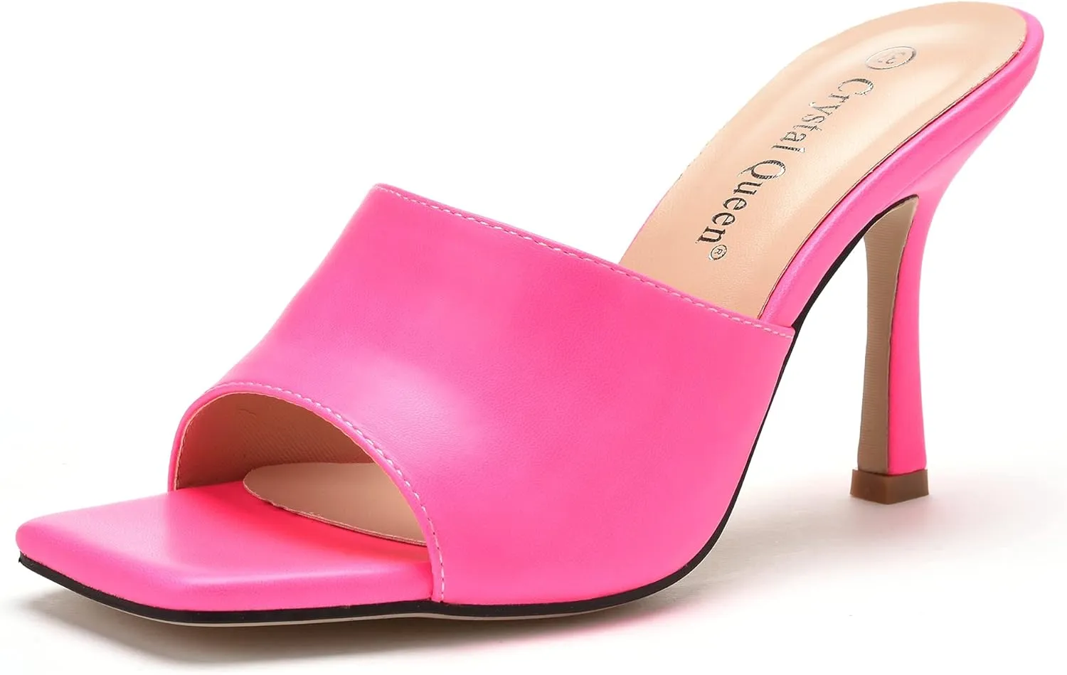 Women's Square Open Toe Heeled Sandals Slippers White Stiletto Heels Sandals Fashion Casual Peep Toe Slippers Slip On Mule Slide Sandal