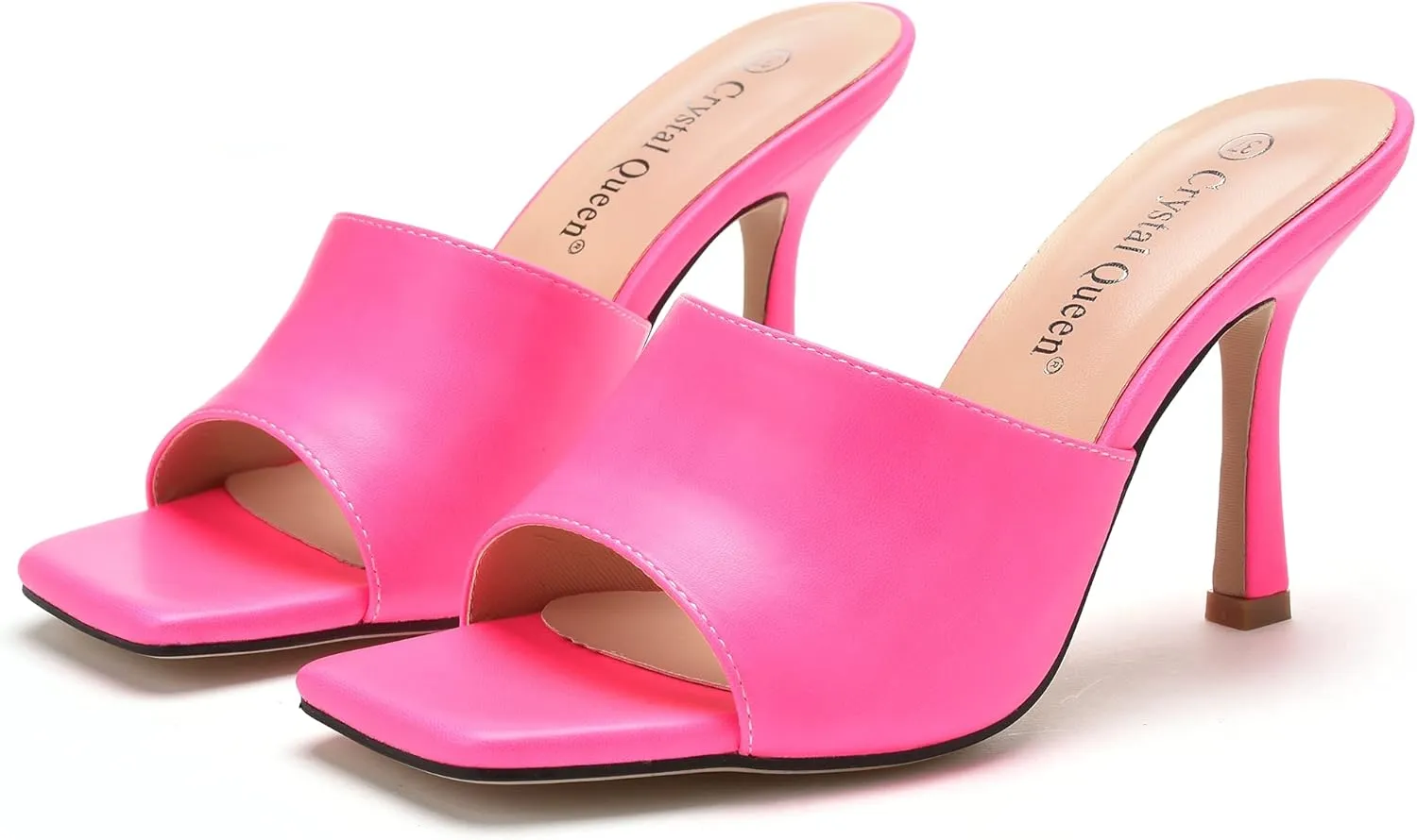 Women's Square Open Toe Heeled Sandals Slippers White Stiletto Heels Sandals Fashion Casual Peep Toe Slippers Slip On Mule Slide Sandal