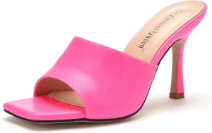 Women's Square Open Toe Heeled Sandals Slippers White Stiletto Heels Sandals Fashion Casual Peep Toe Slippers Slip On Mule Slide Sandal