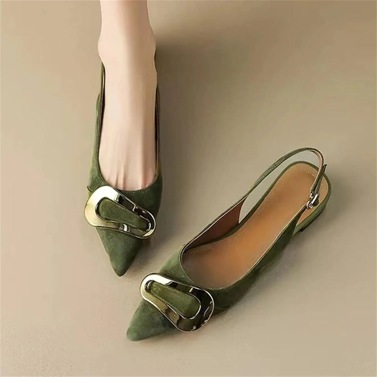 Women's Suede Slingback Slides, Pointed Toe Dressy Casual Sandals