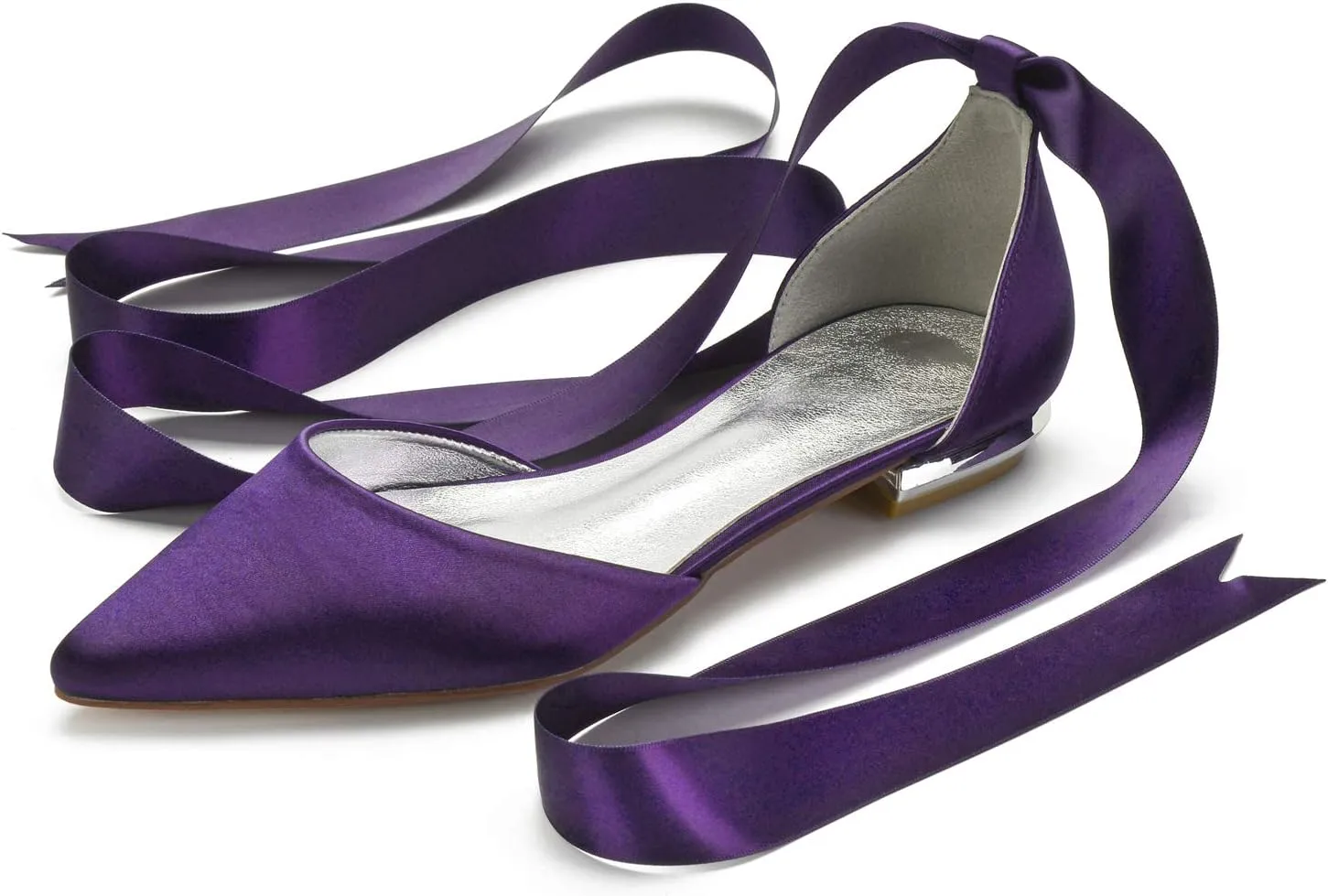 Women's Wedding Shoes Flats for Bridesmaids Closed Toe Satin Bridal Dressy Bridal Flats Shoes with Ribbon