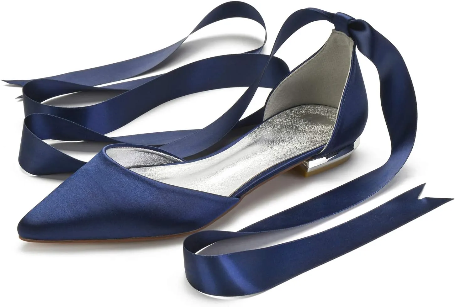 Women's Wedding Shoes Flats for Bridesmaids Closed Toe Satin Bridal Dressy Bridal Flats Shoes with Ribbon